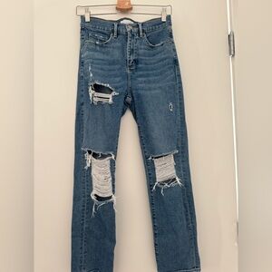 LOFT Ripped Straight Leg Denim Jeans